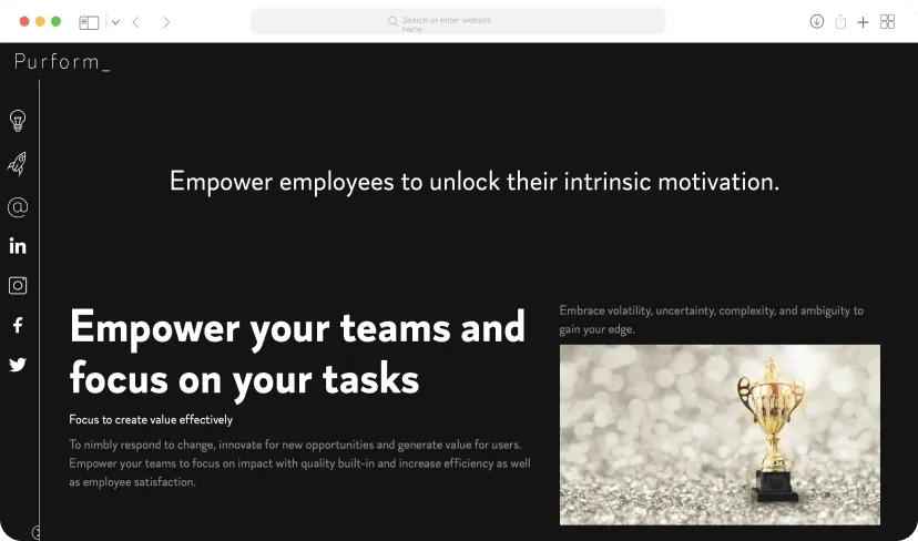 Purform website trophy section preview