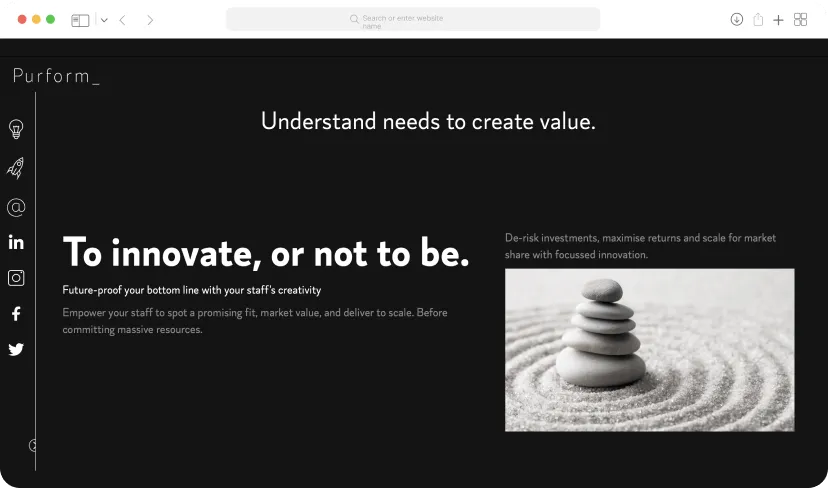 Purform website rock section preview