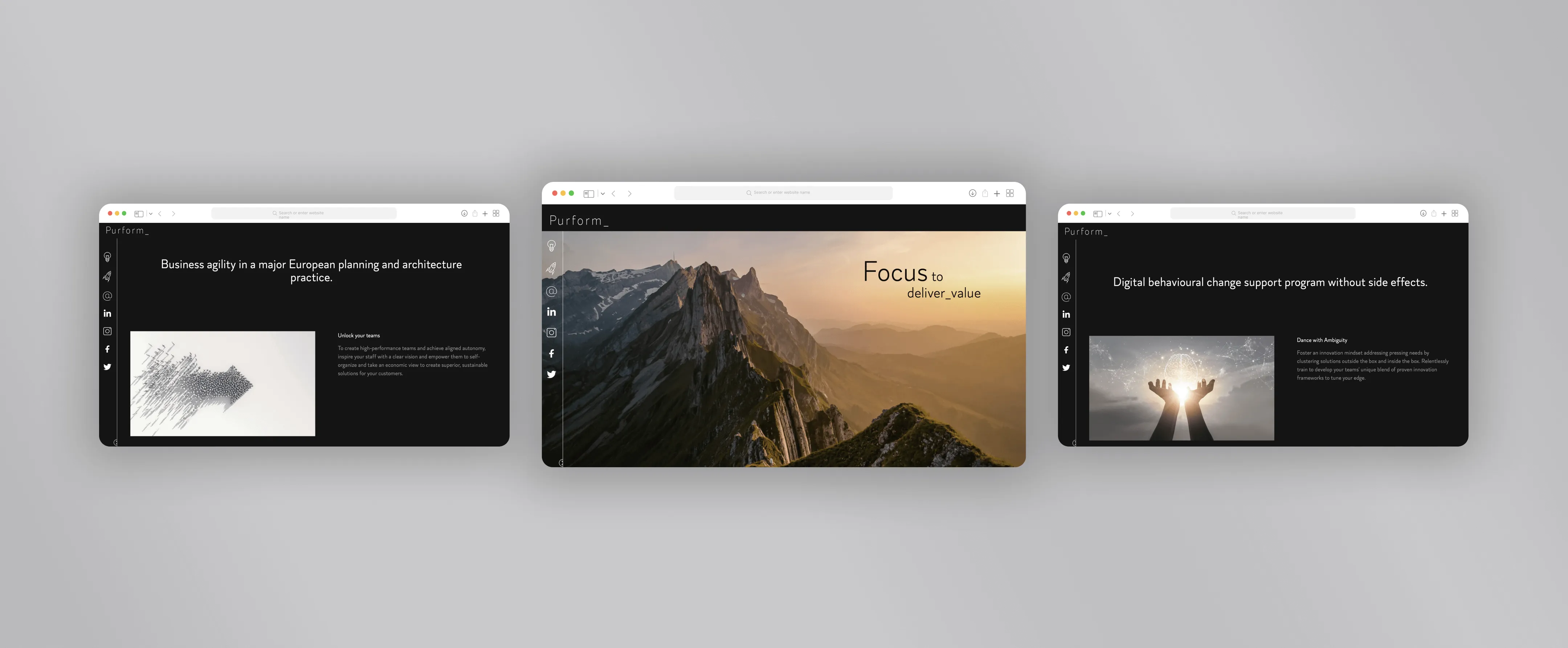 Purfrom website three screens