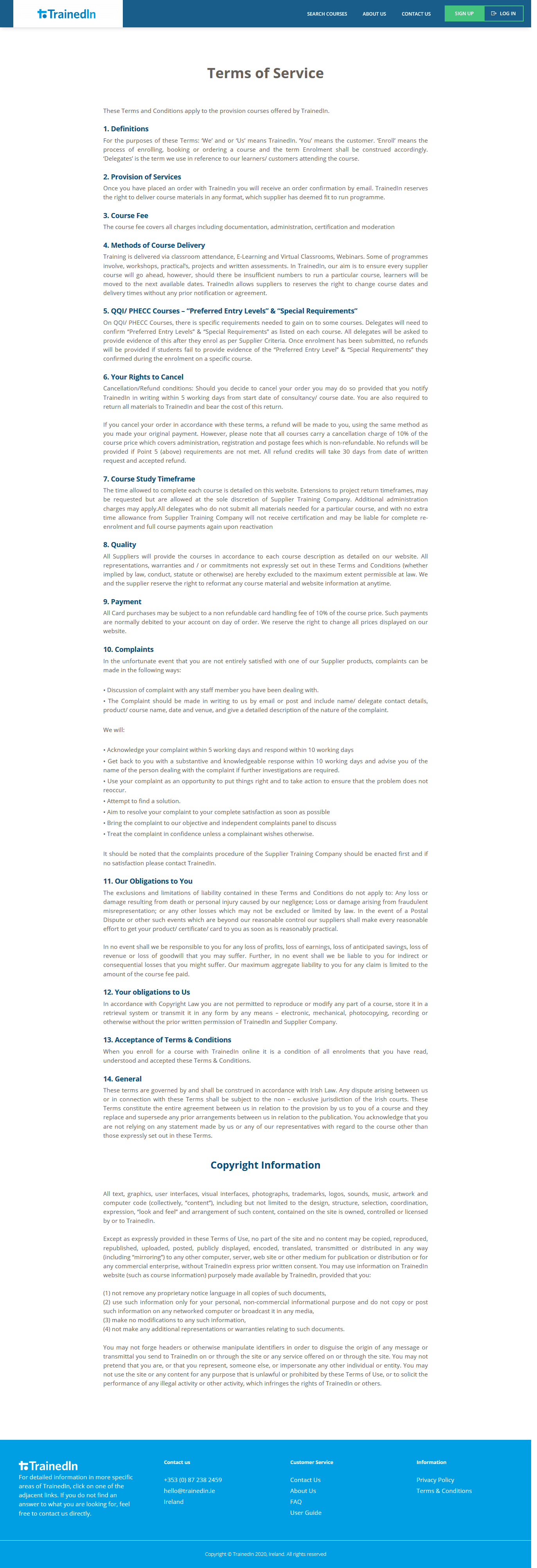 Trainers App Terms Of Service Page